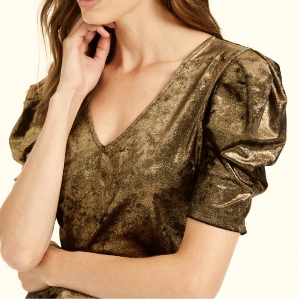 INC Metallic Puff Sleeve Blouse, size large metallic wardrobe hues